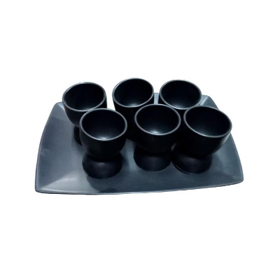 Picture of Black Ceramic Wine Goblet. Whiskey Cup.Small Mini Drinking Cup 6pcs+1pcs Tray..