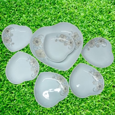Picture of Heart Shape Firni Bowls, Small Snack Dessert Dishes, Salad Plates, Sauce pot 7pcs set
