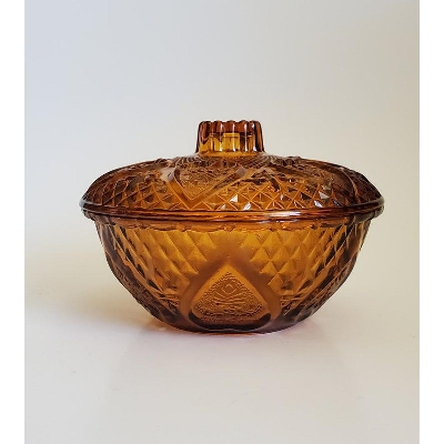 Picture of Amber Glass Cover Without Bowl, Embossed Hearts, Roses, Dishes Cover, Kig Indonesia.