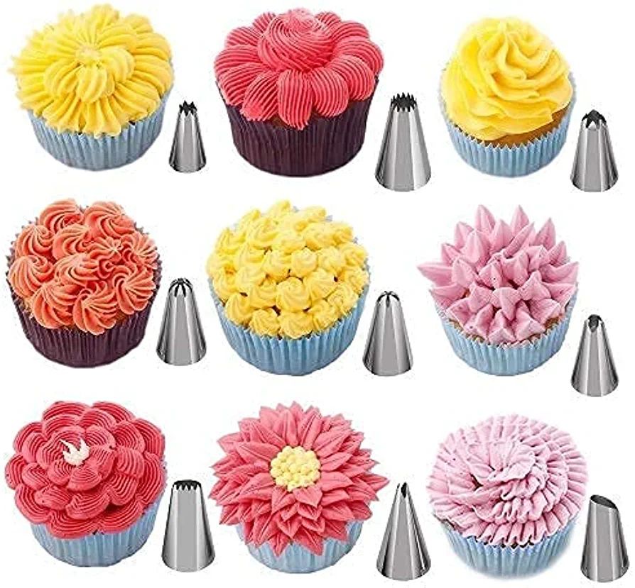 Picture of 12 Piece Cake Decorating Set Frosting Icing Piping Bag Tips with Steel nozzles Reusable & Washable.