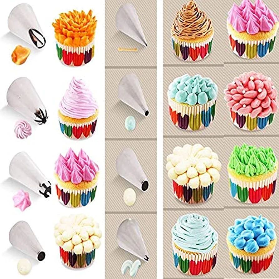 Picture of 12 Piece Cake Decorating Set Frosting Icing Piping Bag Tips with Steel nozzles Reusable & Washable.