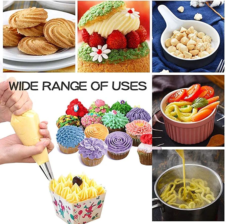 Picture of 12 Piece Cake Decorating Set Frosting Icing Piping Bag Tips with Steel nozzles Reusable & Washable.