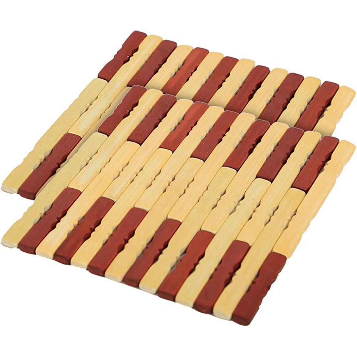 Picture of Square Bamboo Coasters for Home Set of 6 Pan Pot Holder Heat Insulation Pad (Brown)