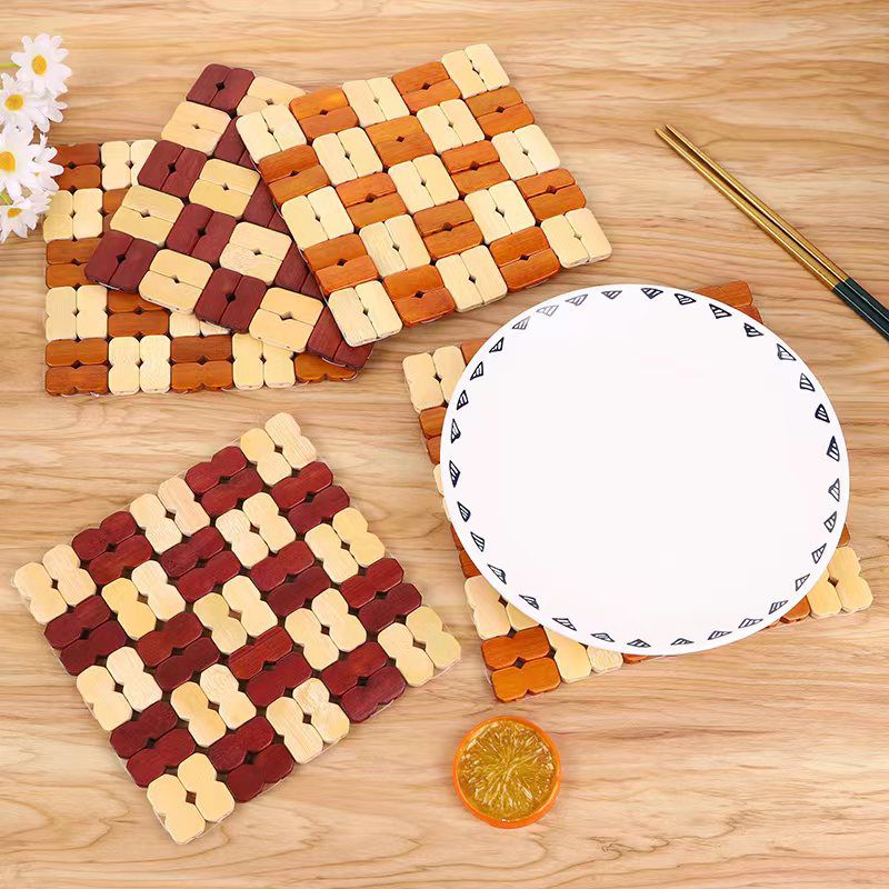 Picture of Kitchen Hot Cup Plate Bowl Bamboo Heat Resistant Pad heat pad Stand Trivet Placemat.2Pcs.