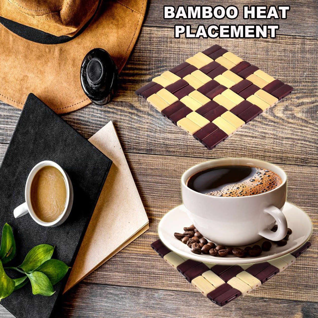 Picture of Kitchen Hot Cup Plate Bowl Bamboo Heat Resistant Pad heat pad Stand Trivet Placemat.2Pcs.