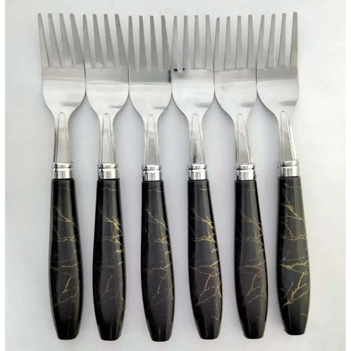 Picture of Stainless steel Fork Spoon Set with Ceramic Design plastic Handle 6Pcs.