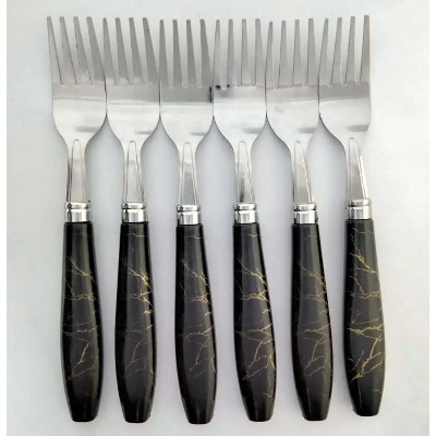 Picture of Stainless steel Fork Spoon Set with Ceramic Design plastic Handle 6Pcs.