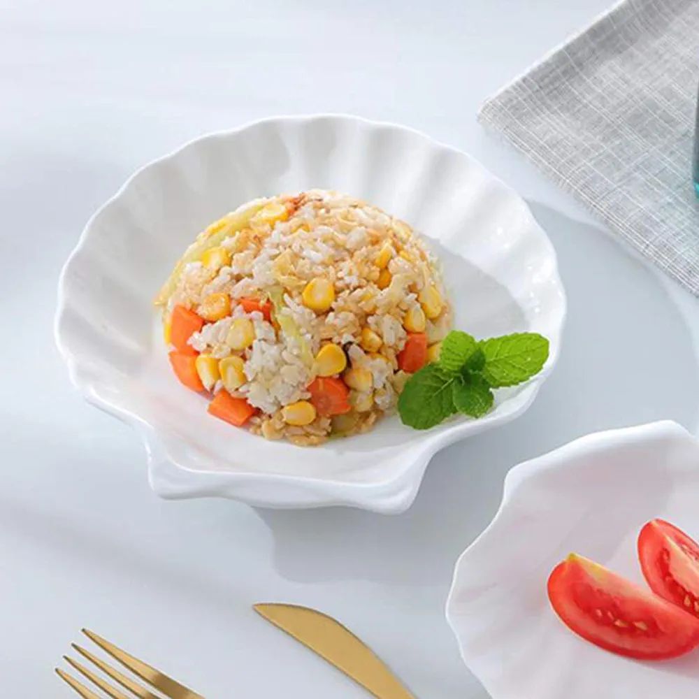 Picture of White Porcelain Shell Dish Multipurpose Ceramic Appetizer Plates Dinner Dessert Salad Plates Elegant Serving Dish 4 Pcs.