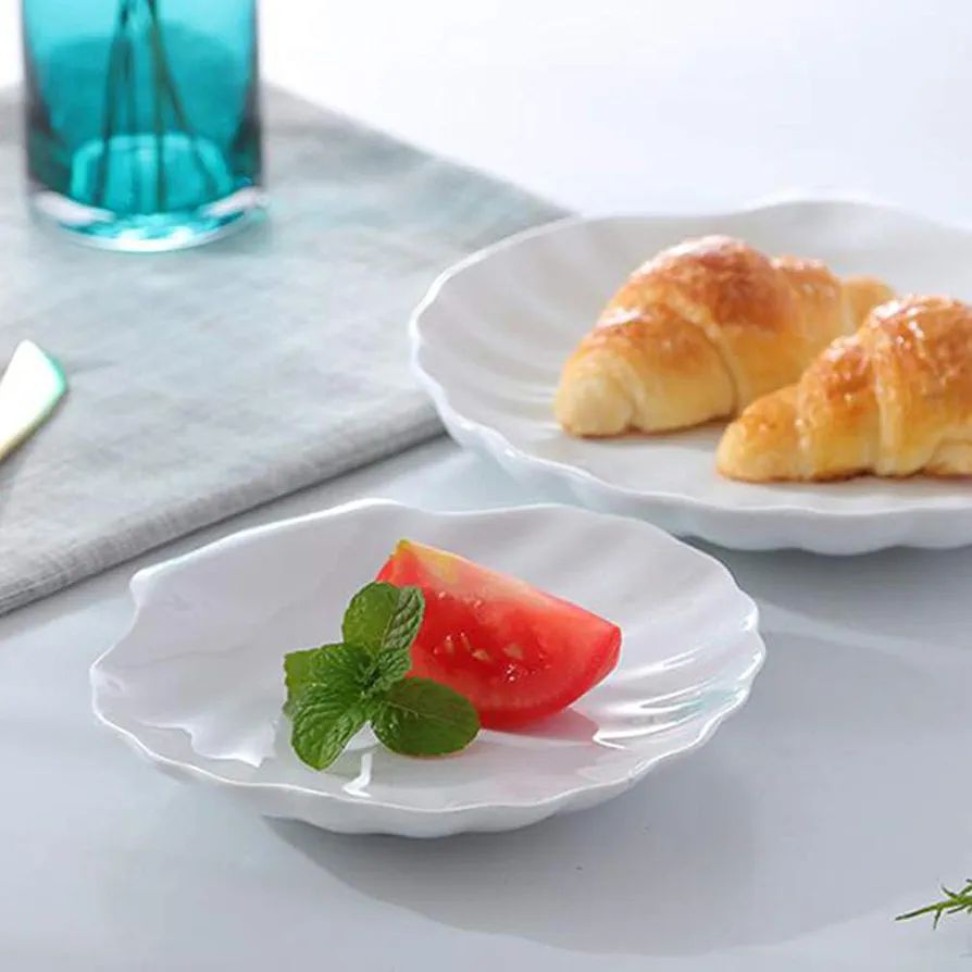 Picture of White Porcelain Shell Dish Multipurpose Ceramic Appetizer Plates Dinner Dessert Salad Plates Elegant Serving Dish 4 Pcs.