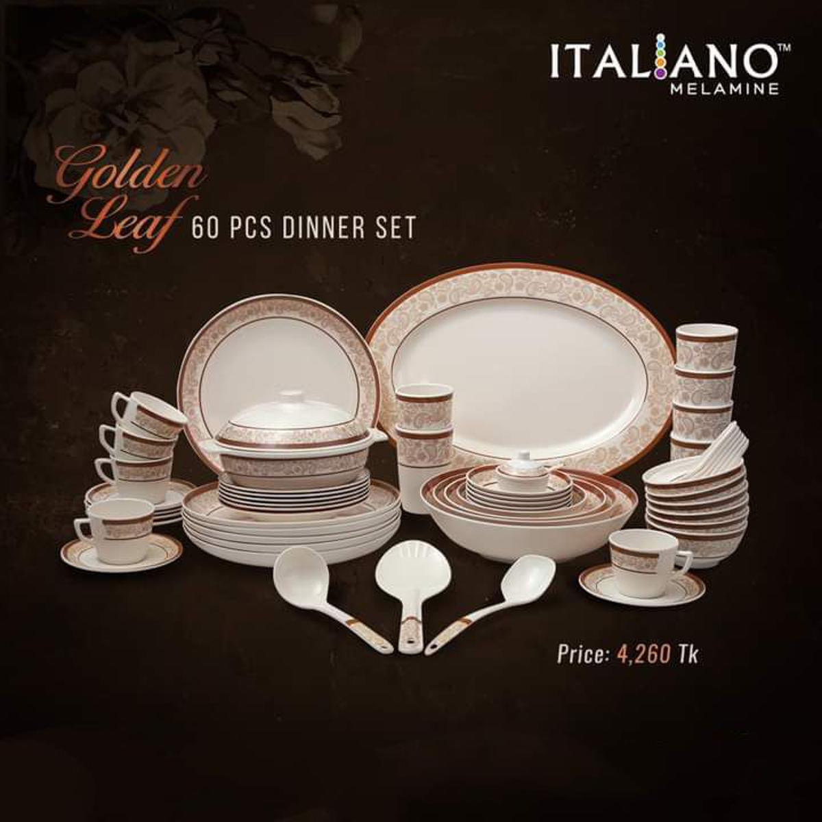 Picture of Advanced inspiring - Unique Make - Italiano Melamine Golden Leaf Dinner Set -60 Piece. - Sustainable Option - To Exprerience Greatness