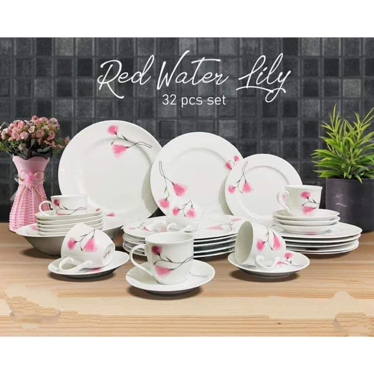 Picture of Newfangled - Urban Vibes - Red Water Lily 32 Pcs Dinner set, Ceramic Tableware Set. - Kitchen & Dining - Unrivaled in Genre