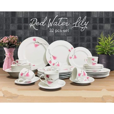 Picture of Newfangled - Urban Vibes - Red Water Lily 32 Pcs Dinner set, Ceramic Tableware Set. - Kitchen & Dining - Unrivaled in Genre