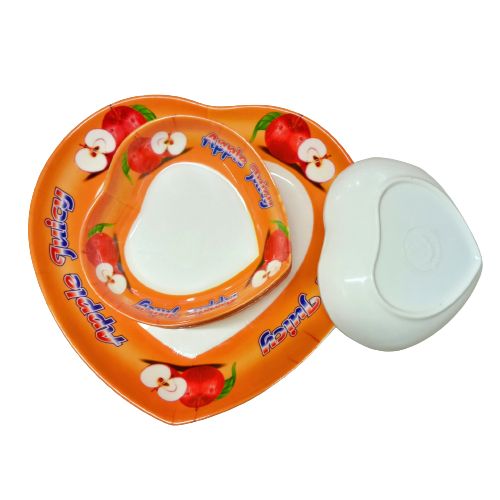 Picture of Heart Shape Melamine Firni Bowls, Small Snack Dessert Dishes, Salad Plates, Sauce pot 7pcs set.