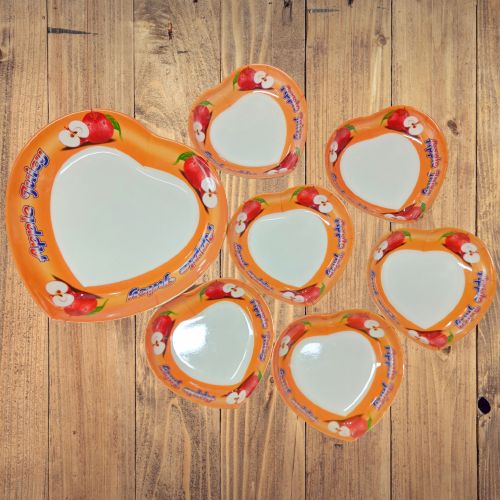 Picture of Heart Shape Melamine Firni Bowls, Small Snack Dessert Dishes, Salad Plates, Sauce pot 7pcs set.
