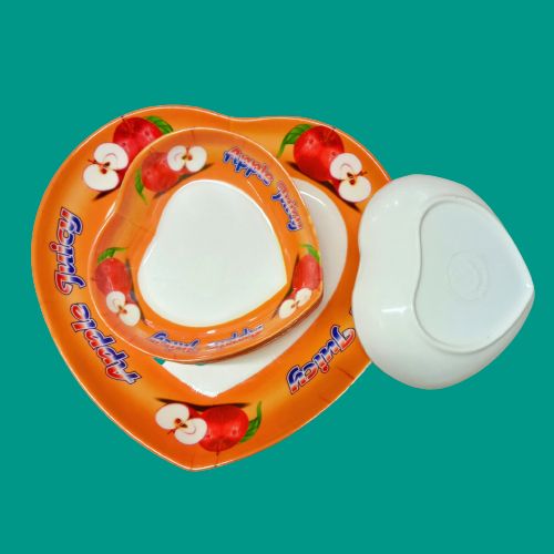 Picture of Heart Shape Melamine Firni Bowls, Small Snack Dessert Dishes, Salad Plates, Sauce pot 7pcs set.