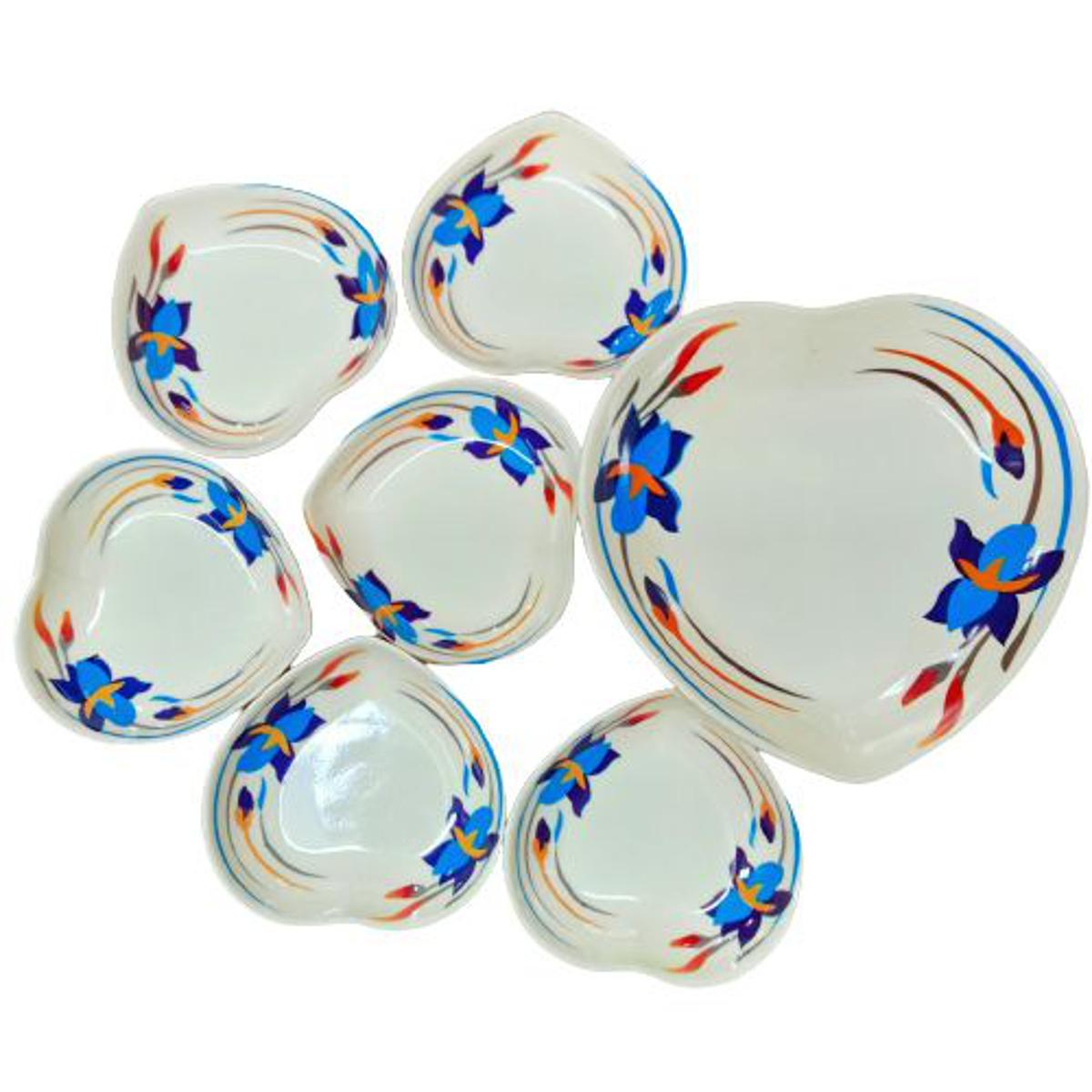 Picture of Heart Shape Melamine Firni Bowls, Small Snack Dessert Dishes, Salad Plates, Sauce pot 7pcs set.