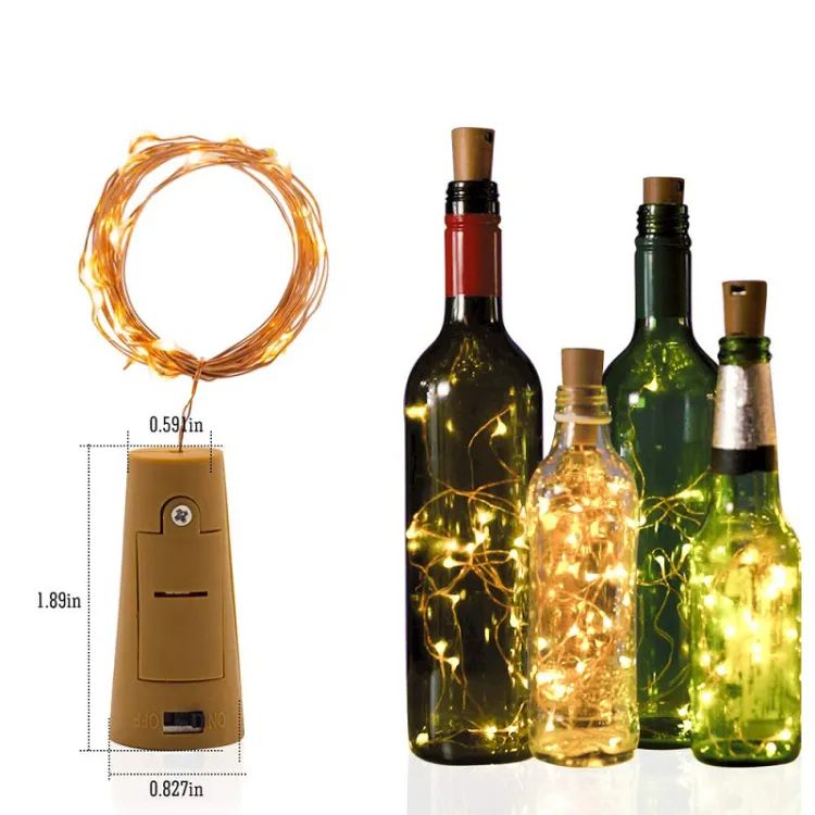 Picture of 20 Led Bottle Cork Lights With Bottle Copper Wire String Lights 2M Battery Powered, 1 Unit,2 meters