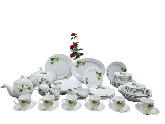 Picture of Newfangled - 52 Pcs Ceramic Dinner set Green leaf .