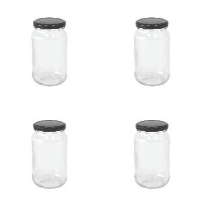 Picture of 500g honey jar ,Clear Round Glass Jar & Black Lid4 pcs set.