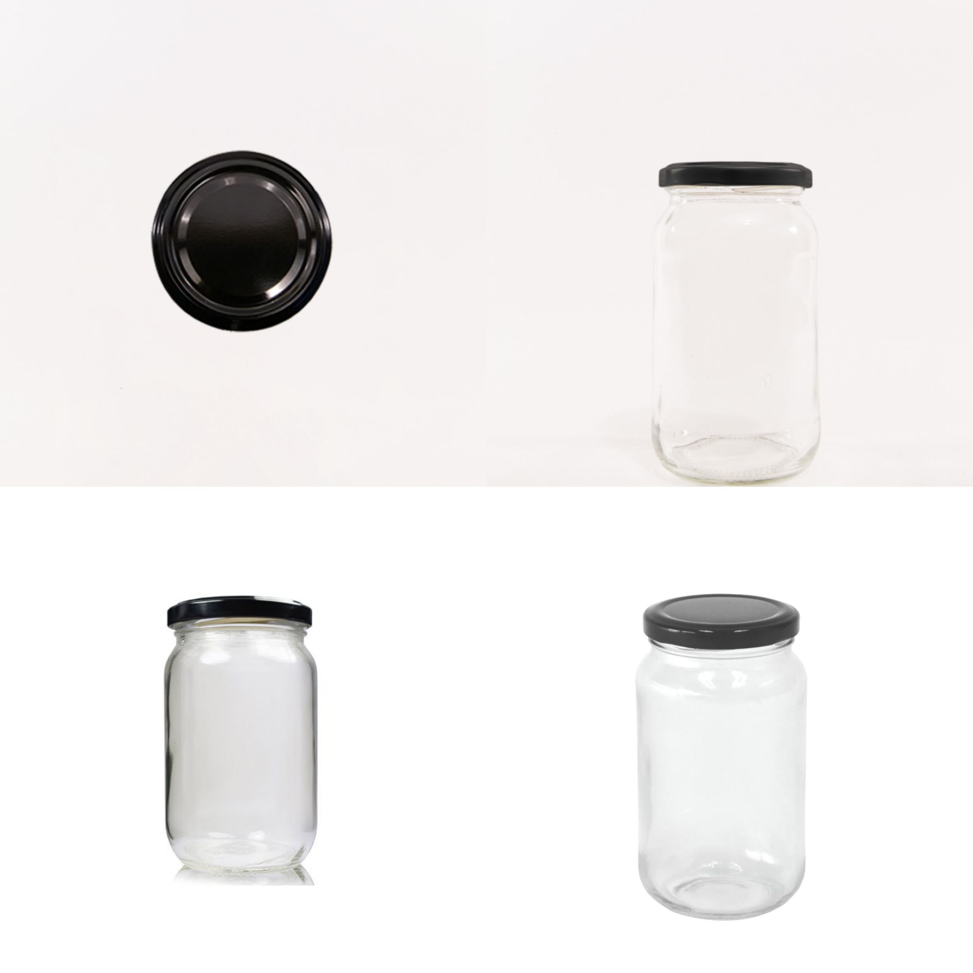 Picture of 500g honey jar ,Clear Round Glass Jar & Black Lid4 pcs set.