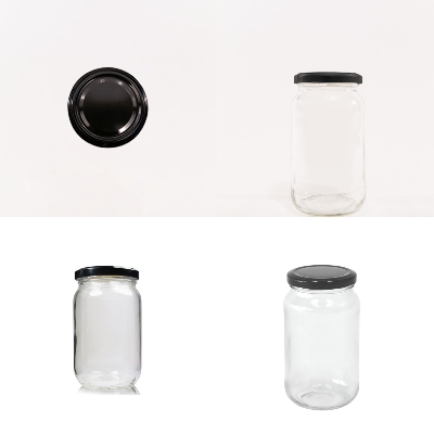 Picture of 500g honey jar ,Clear Round Glass Jar & Black Lid4 pcs set.