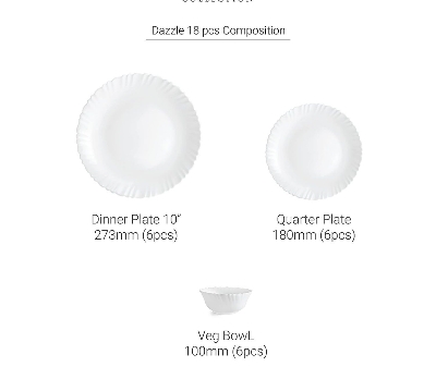 Picture of Italiano White Opalware Dazzle Plain White Dinner Set (Set Of 18)