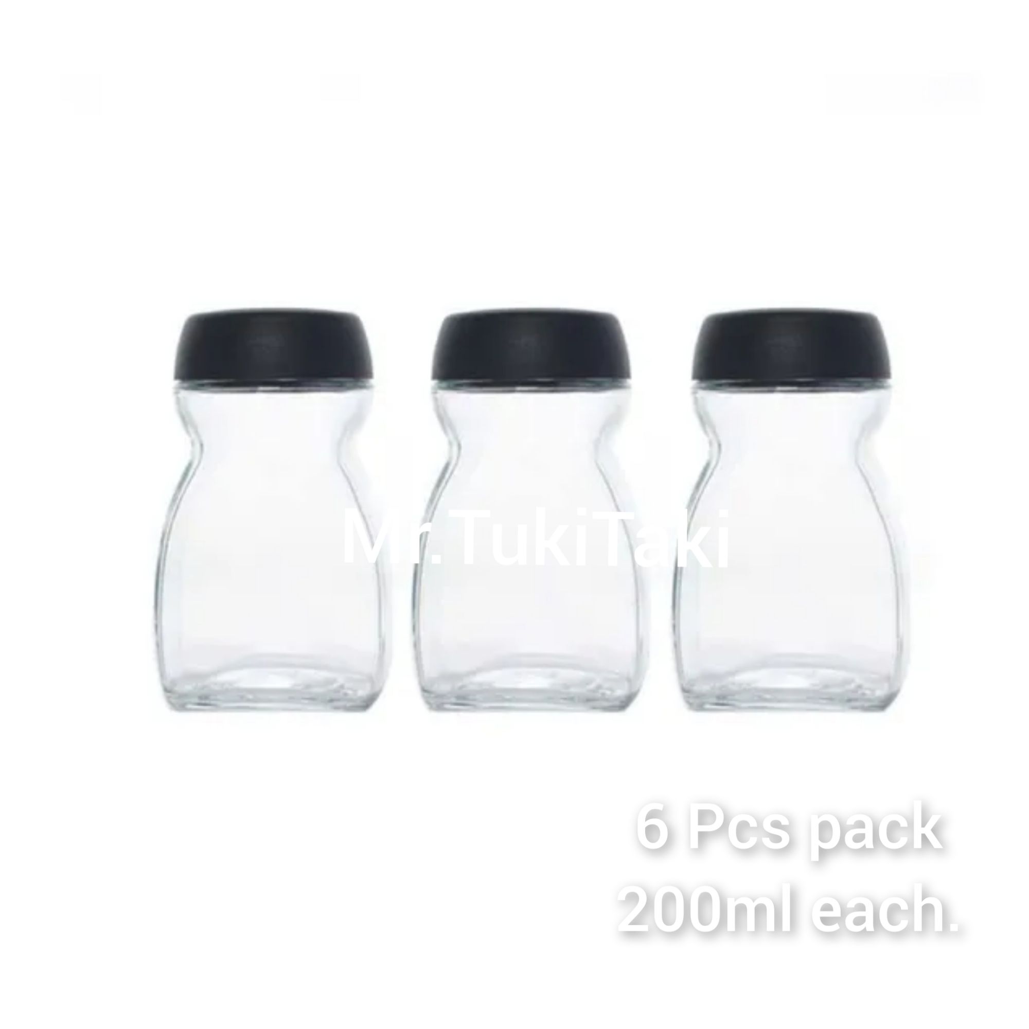 Picture of Used Empty Glass Jar With Black Plastic Lid(50gm/200ml) For Spice Coffee Tea Sugar Storage Glass Jar 6 Pcs.