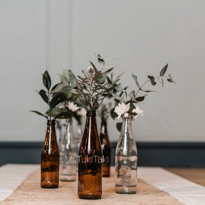 Picture of Amber GLASS BOTTLE 330ML AMBER WITHOUT Cap For Crafts , Decorations And DIY projects (9 pcs pack).