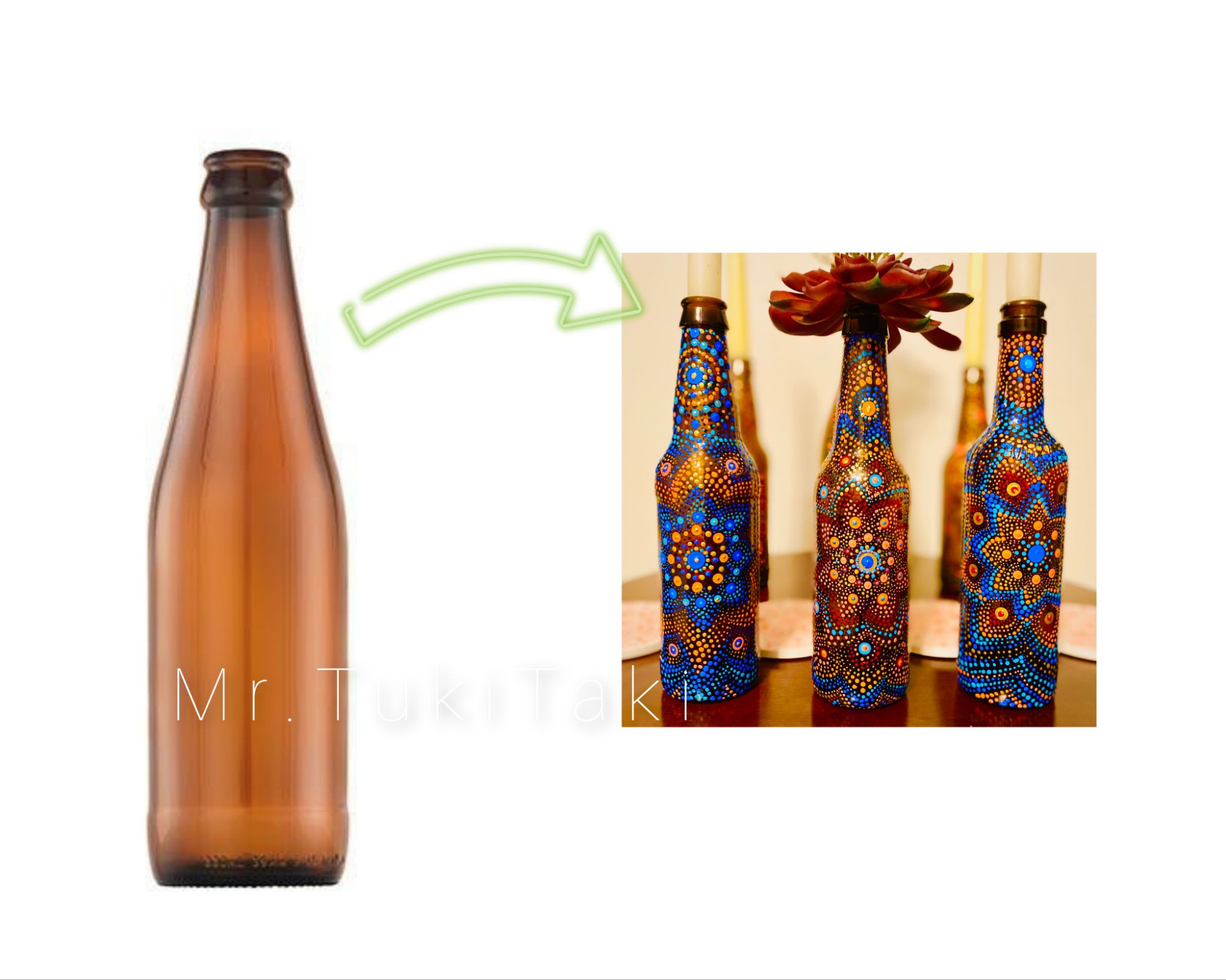 Picture of Amber GLASS BOTTLE 330ML AMBER WITHOUT Cap For Crafts , Decorations And DIY projects (9 pcs pack).