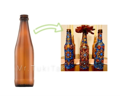 Picture of Amber GLASS BOTTLE 330ML AMBER WITHOUT Cap For Crafts , Decorations And DIY projects (9 pcs pack).