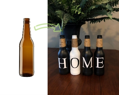 Picture of Amber GLASS BOTTLE 330ML AMBER WITHOUT Cap For Crafts , Decorations And DIY projects (9 pcs pack).