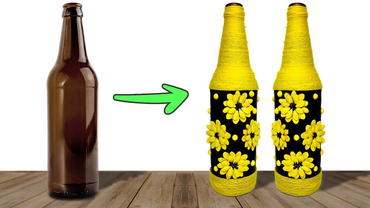 Picture of Amber GLASS BOTTLE 330ML AMBER WITHOUT Cap For Crafts , Decorations And DIY projects (9 pcs pack).
