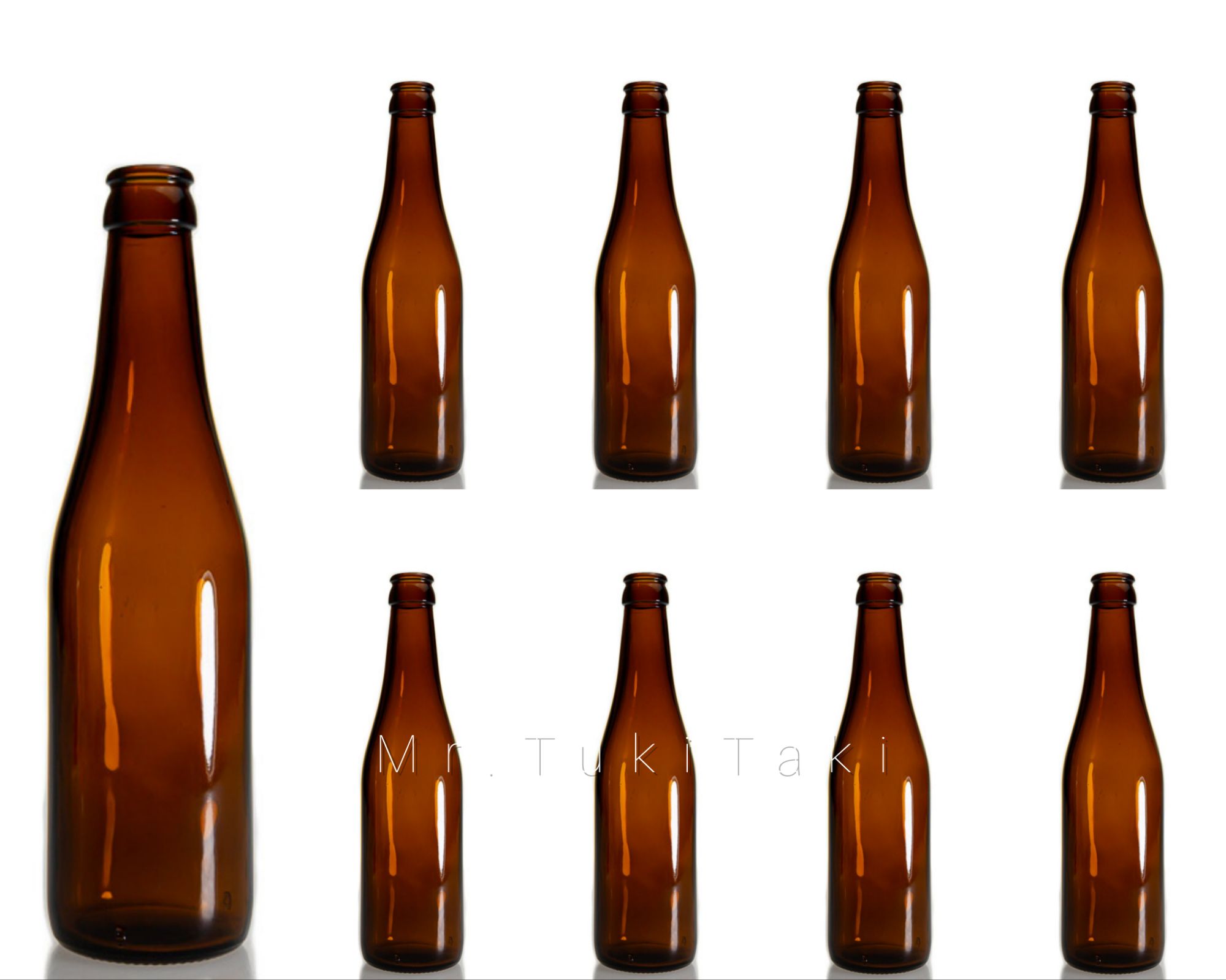 Picture of Amber GLASS BOTTLE 330ML AMBER WITHOUT Cap For Crafts , Decorations And DIY projects (9 pcs pack).
