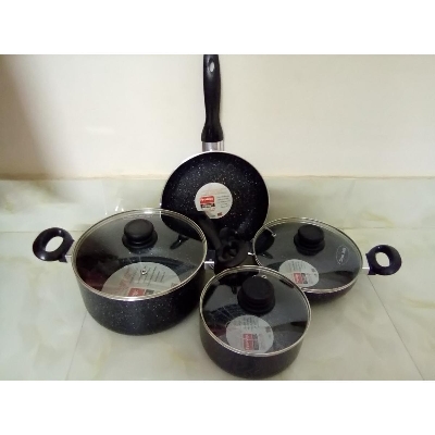 Picture of Prestiege 7 Pcs Induction Cookware Set For Superior Release -1Pc Casserol, 1Pc Fry pan, 1Pc Karai, 1Pc Milk pan and 3 lids Gift And Home Use
