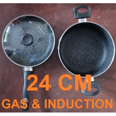 Picture of Prestiege Deluxe Granite (Set of 3 Pieces Sos Pan & Fry pan with 1 Lid) Induction Bottom