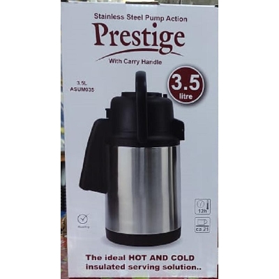 Picture of Prestige Stainless Steel Flask 3.5 Liter For Tea And Coffee , For Home, Shop Or Office Use. (Steel inside and outside)