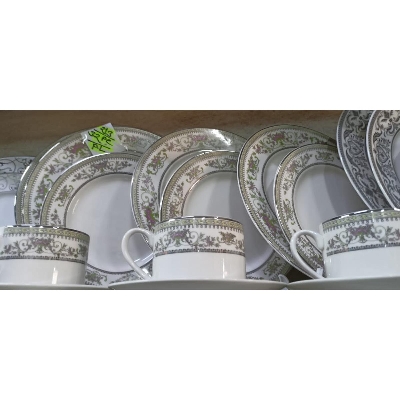 Picture of 32 pieces Ariane Brand dinner set for gift and home decoration- 6 Dinner Plates, 6 Half Plates, 1 Rice Dish, 1 Curry serving bowl, 6 Soup Bowl, 6+6 coffee cup + saucer.(Microwave and Dishwasher Safe)