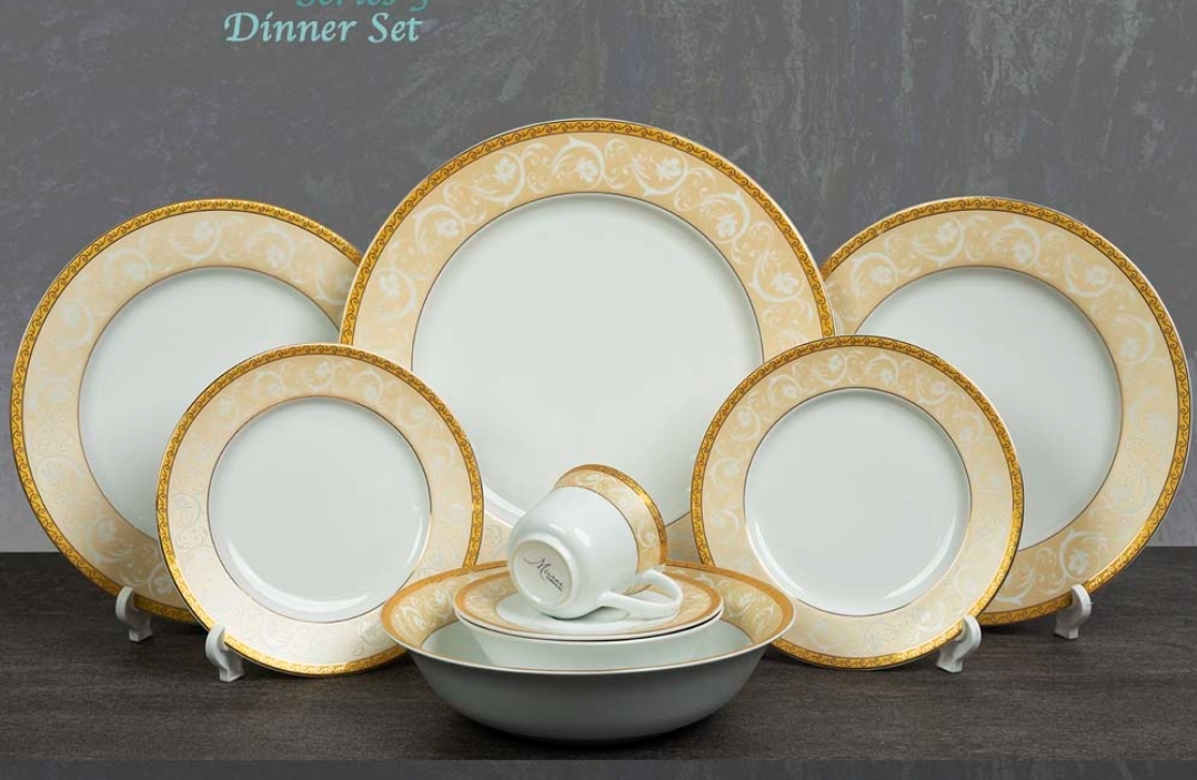 Picture of 32 pieces Ariane Brand dinner set for gift and home decoration- 6 Dinner Plates, 6 Half Plates, 1 Rice Dish, 1 Curry serving bowl, 6 Soup Bowl, 6+6 coffee cup + saucer.(Microwave and Dishwasher Safe)