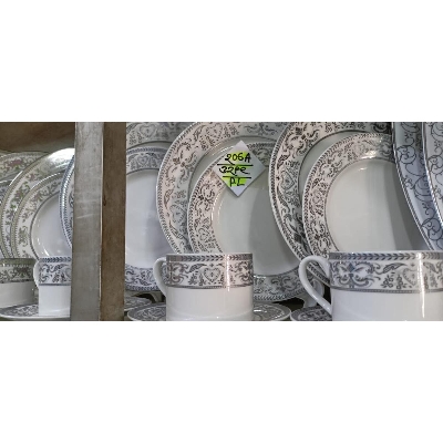 Picture of 32 pieces Ariane Brand dinner set for gift and home decoration- 6 Dinner Plates, 6 Half Plates, 1 Rice Dish, 1 Curry serving bowl, 6 Soup Bowl, 6+6 coffee cup + saucer.(Microwave and Dishwasher Safe)