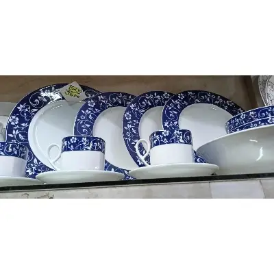 Picture of 32 pieces Ariane Brand dinner set for gift and home decoration- 6 Dinner Plates, 6 Half Plates, 1 Rice Dish, 1 Curry serving bowl, 6 Soup Bowl, 6+6 coffee cup + saucer.(Microwave and Dishwasher Safe)