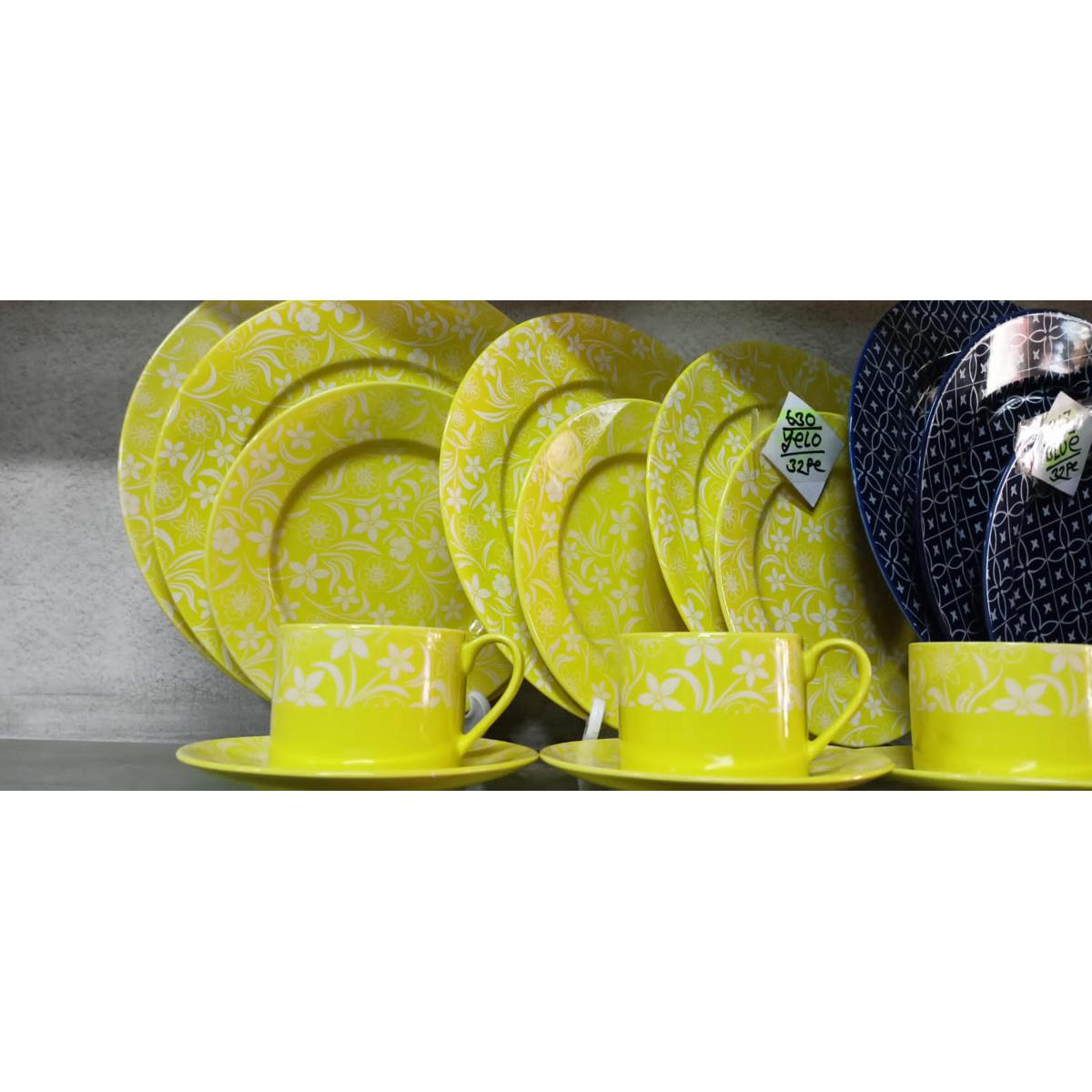 Picture of 32 pieces Ariane Brand dinner set for gift and home decoration- 6 Dinner Plates, 6 Half Plates, 1 Rice Dish, 1 Curry serving bowl, 6 Soup Bowl, 6+6 coffee cup + saucer.(Microwave and Dishwasher Safe)