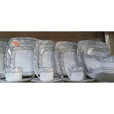Picture of 36 pieces squire dinner set for gift and home decoration- 6 Dinner Plates, 6 Half Plates, 1 Rice Dish, 1 Curry serving bowl, 6 Soup Bowl, 6+6 coffee cup + saucer, 1 Tea Pot, 1 Milk Pot, 1 Sugar Pot, 1 Salt Shaker.(Microwave and Dishwasher Safe)