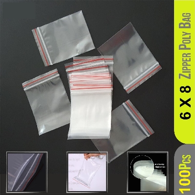 Picture of 6"X8" Inch Resealable 100 pcs Clear Zipper Poly Bag/ Zip Lock Plastic Storage Packet for Food Freezing, Jewelry, Clothes, Docs, Candy, Cookies, Snacks, Vitamins, Books, Seeds