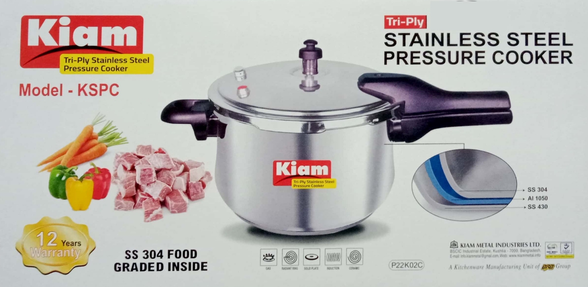 Picture of Kiam Stainless Steel Pressure Cooker KSPC-4.5L (4.5 Liter) WITH INDUCTION BOTTOM