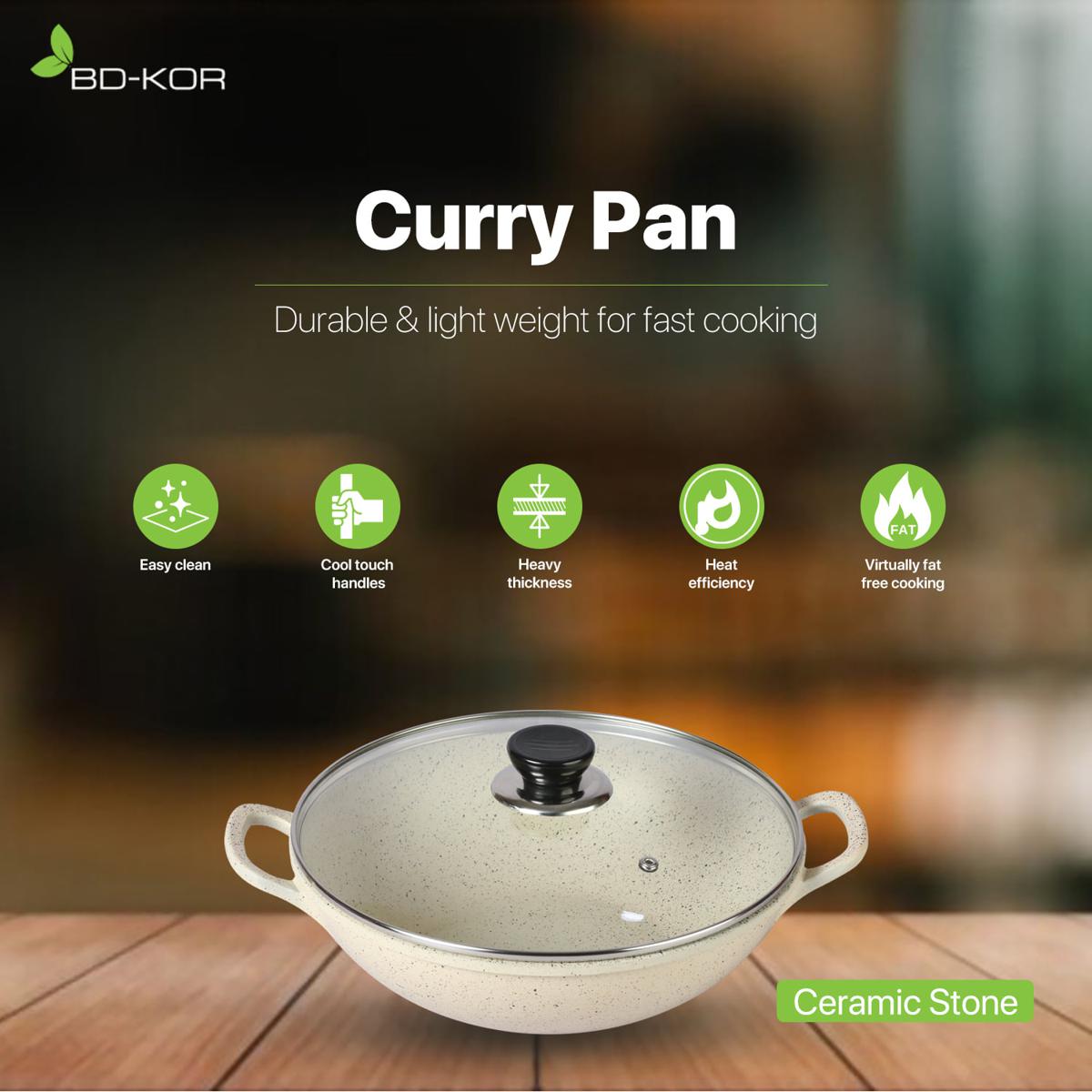 Picture of BD-KOR CURRY PAN 32CM Non-Stick Premium Marble Coating with Glass Lid