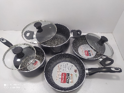 Picture of Prestiege Granite Coated 7 Pcs Induction Cookware Set For Superior Release -1Pc Casserol, 1Pc Fry pan, 1Pc Karai, 1Pc Milk pan and 3 lids Gift And Home Use