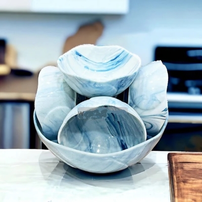 Picture of 7 Pcs Ceramic Firni, Dessert Serving Bowl Set TULIP (MIXED COLOR)