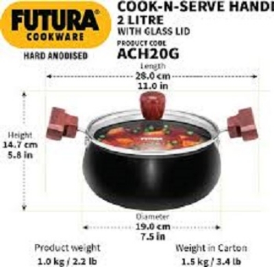 Picture of Hawkins Hard Anodised Handi (ACH20G) 2 LTR with Lid