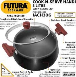 Picture of Hawkins Hard Anodised Handi (ACH30G) 3 LTR with Lid