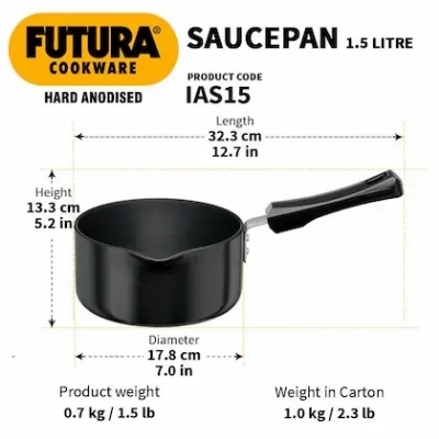 Picture of Hawkins Futura Milkpan, Capacity 1.5 Litre, Diameter 17.8 Cm, Thickness 3.25 Mm, Black (As15)
